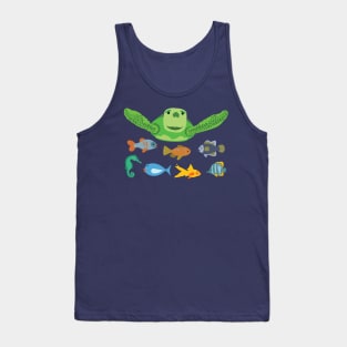 Happy Sea Turtle and Fish Swimming in the Sea Tank Top